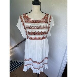 Free People Sunrise Wanderer Mini Embroidered Dress With Pockets Oversized XS